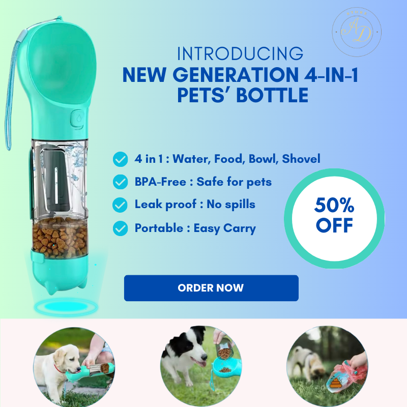 New Generation 4-in-1 Portable Pet Water Bottle: Food, Water & Clean-Up On-the-Go!